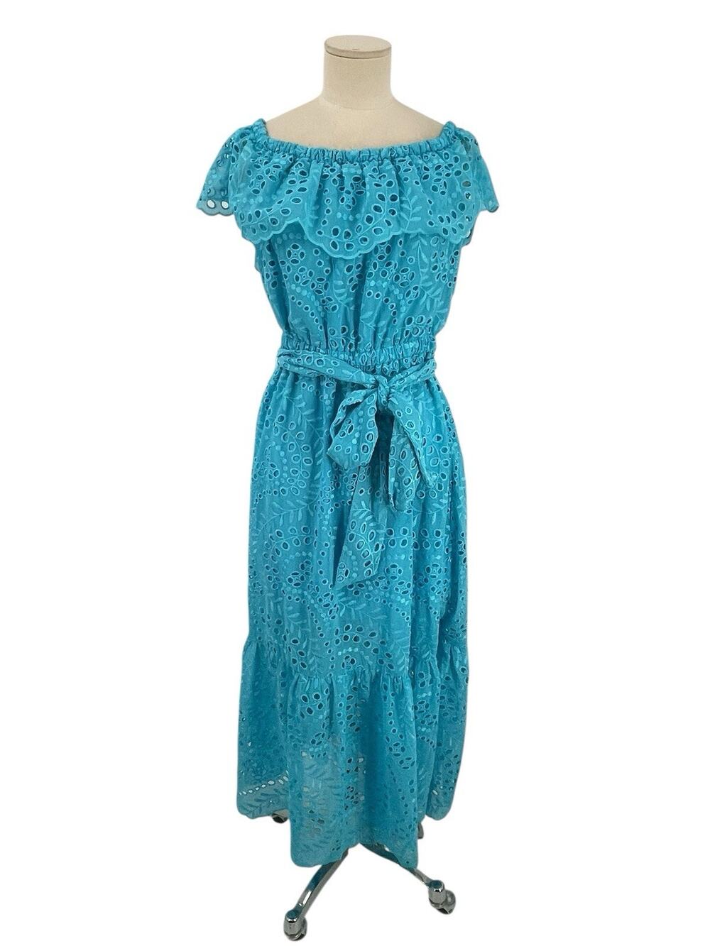 NWT Lilly Pulitzer Geri Off Shoulder Dress Seabreeze Blue Eyelet Size Medium